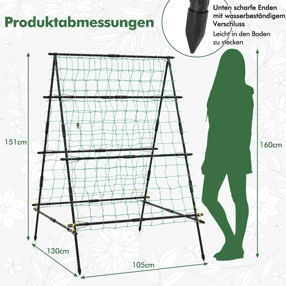 Cucumber Trellis with Net & Clips, PE-Coated Metal