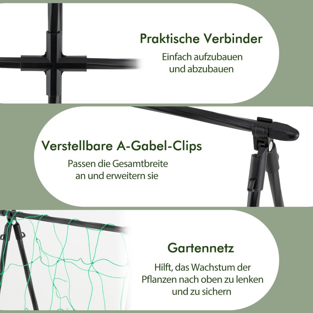 Cucumber trellis set A-shaped adjustable width trellis with net 88 x 124 x 30-60 cm black