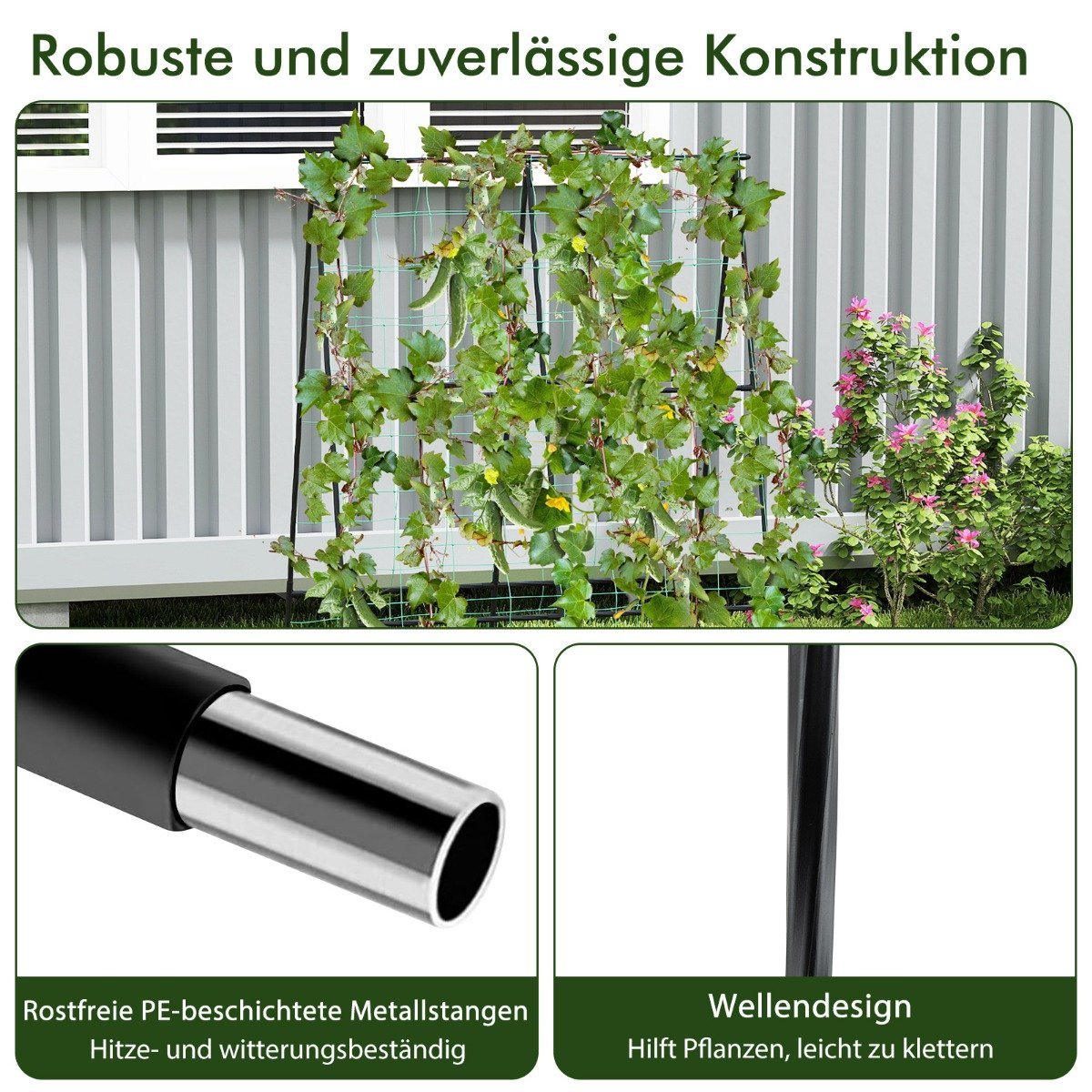 Cucumber trellis set A-shaped adjustable width trellis with net 88 x 124 x 30-60 cm black