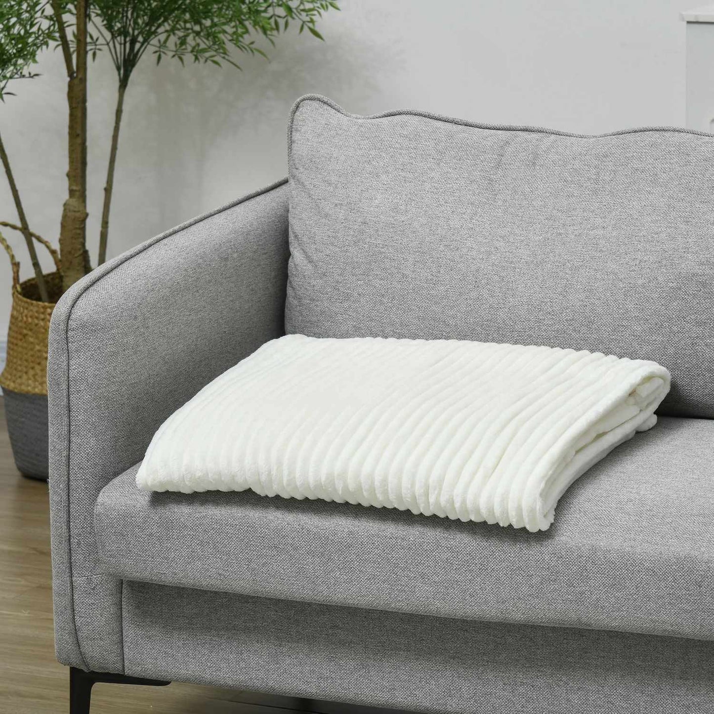 Fluffy fleece sofa Bed blanket, cream, 203 x 152 cm