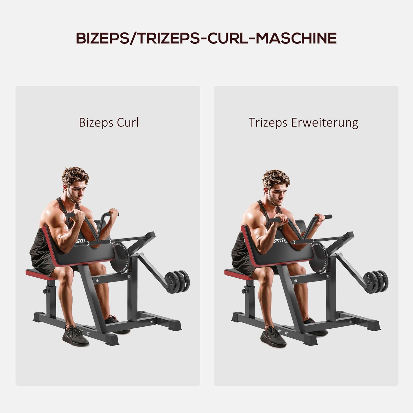 Curl bench & tricep extension, 5 seat adjustments, 25 angles, steel & synthetic leather, black