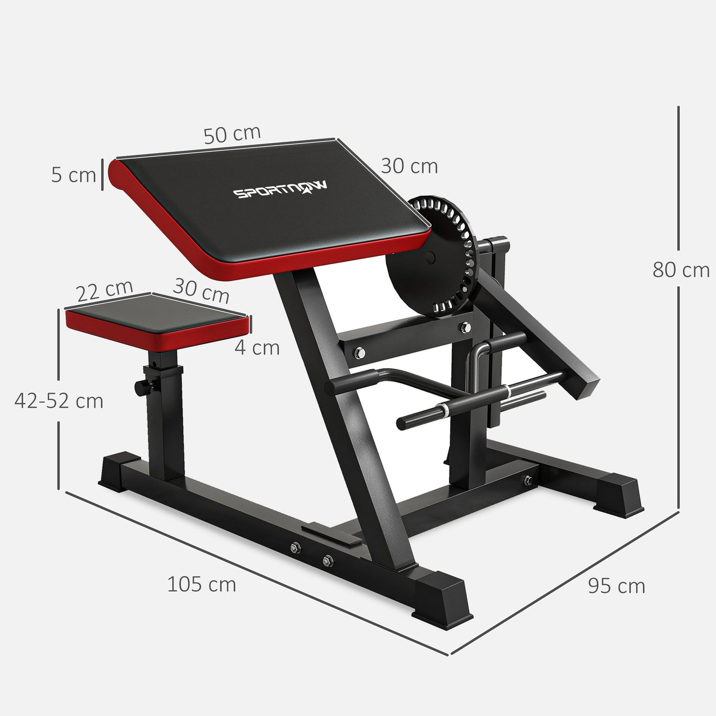 Curl bench & tricep extension, 5 seat adjustments, 25 angles, steel & synthetic leather, black