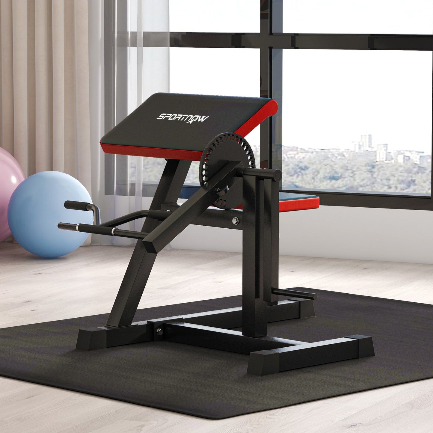 Curl bench & tricep extension, 5 seat adjustments, 25 angles, steel & synthetic leather, black