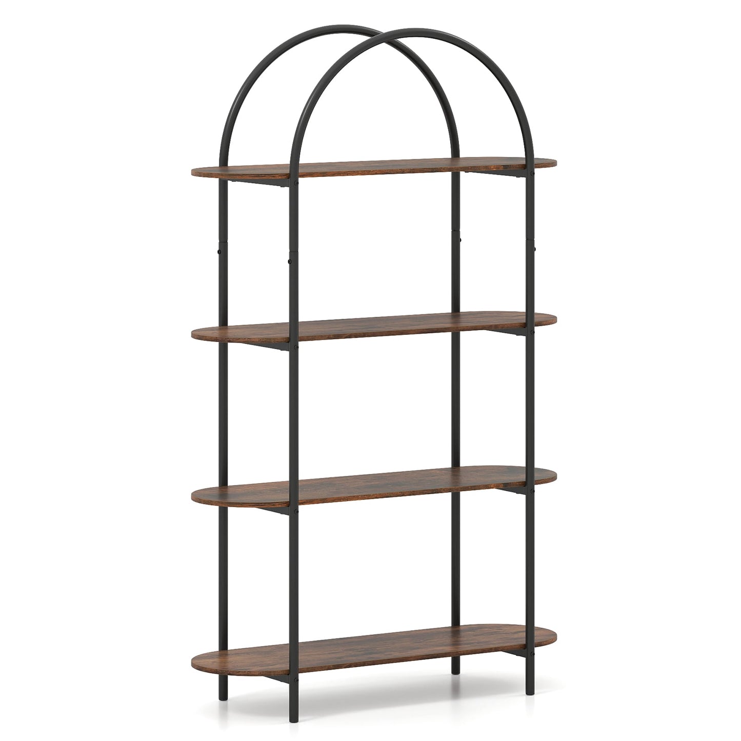 Curved 4-Tier Bookshelf with Metal Frame and Wood Shelves