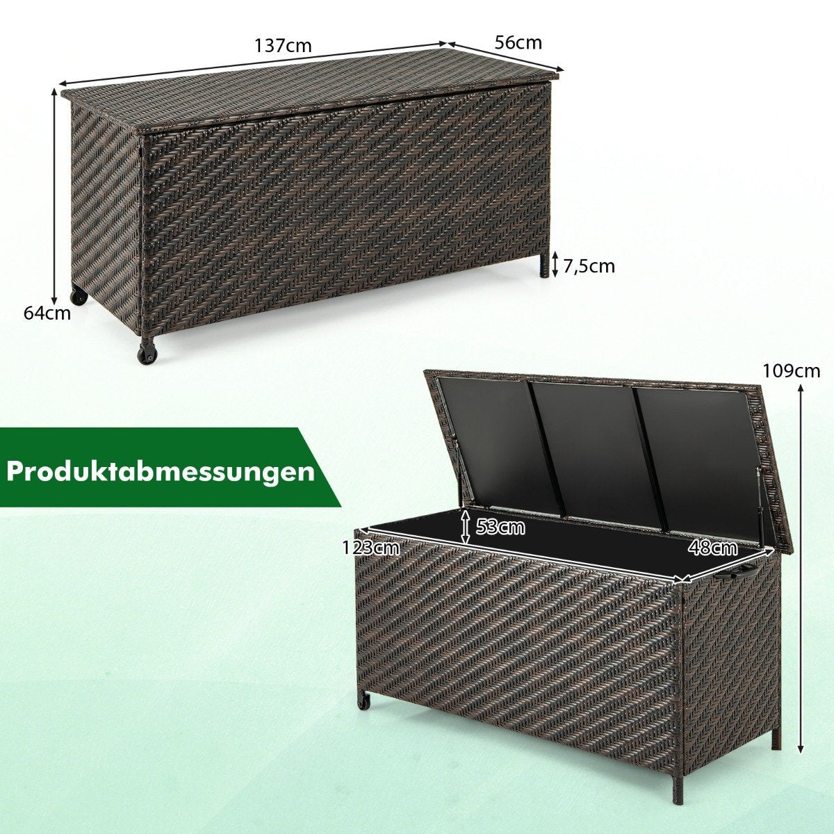Cushion Box with Wheels & 320L Capacity Waterproof Cushion Box Polyrattan Storage Box