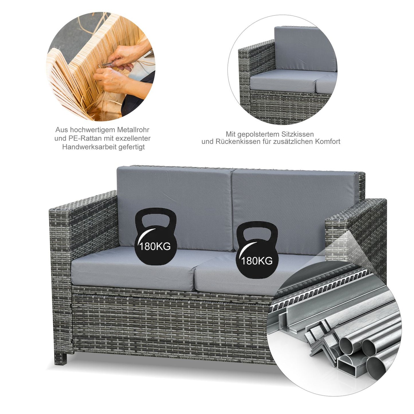 Terrace & Balcony Cushion - Metal & Polyester, 130x70x80 cm