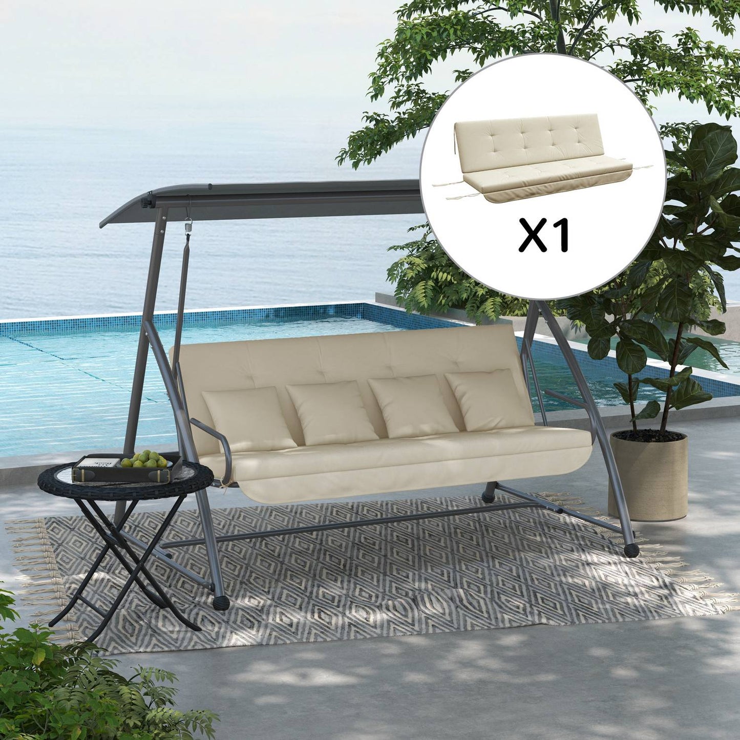 Beige Garden Swing Cushion Set - Fits 170 cm, incl. Back & sides