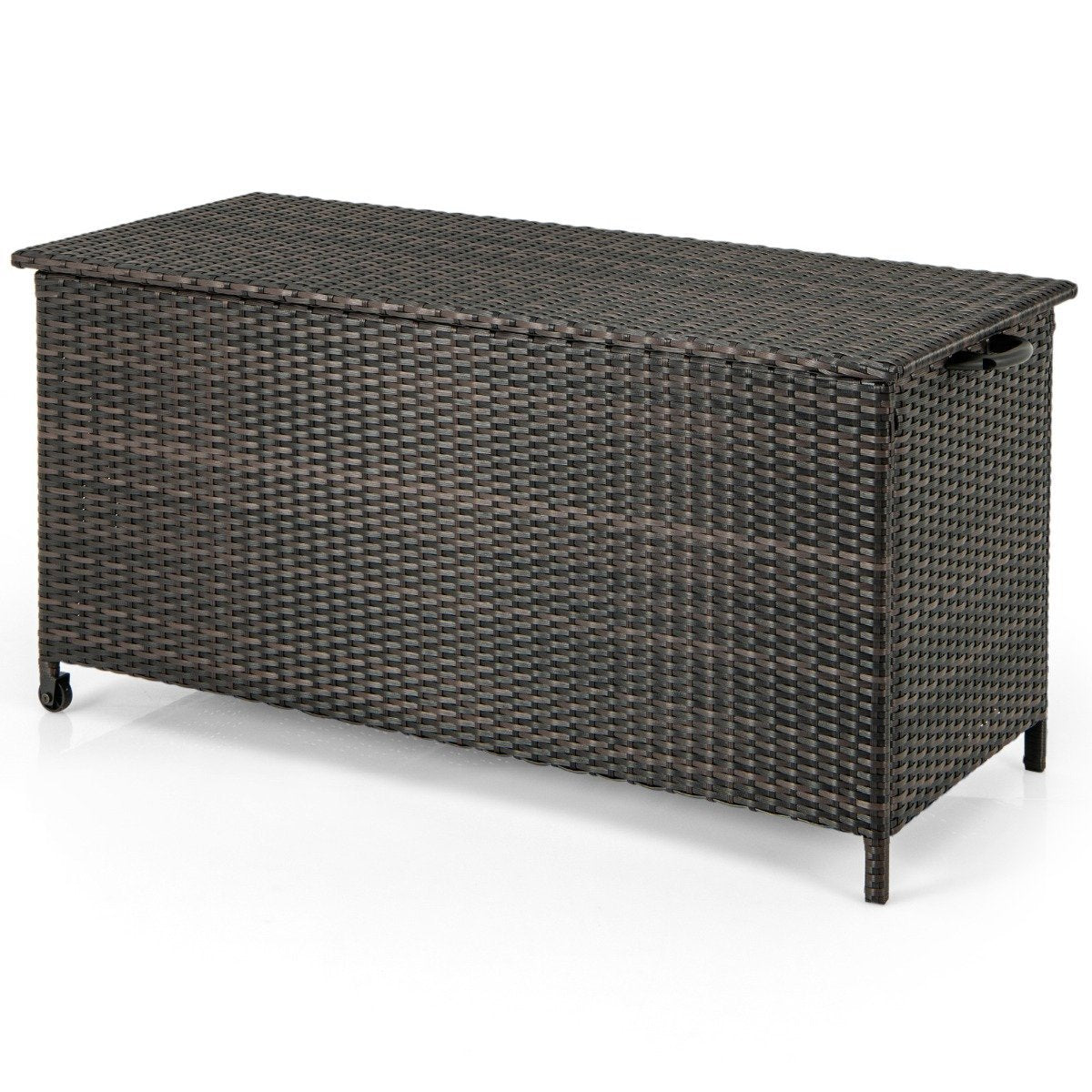 Cushion box with wheels & 320 L capacity Waterproof poly rattan cushion box brown