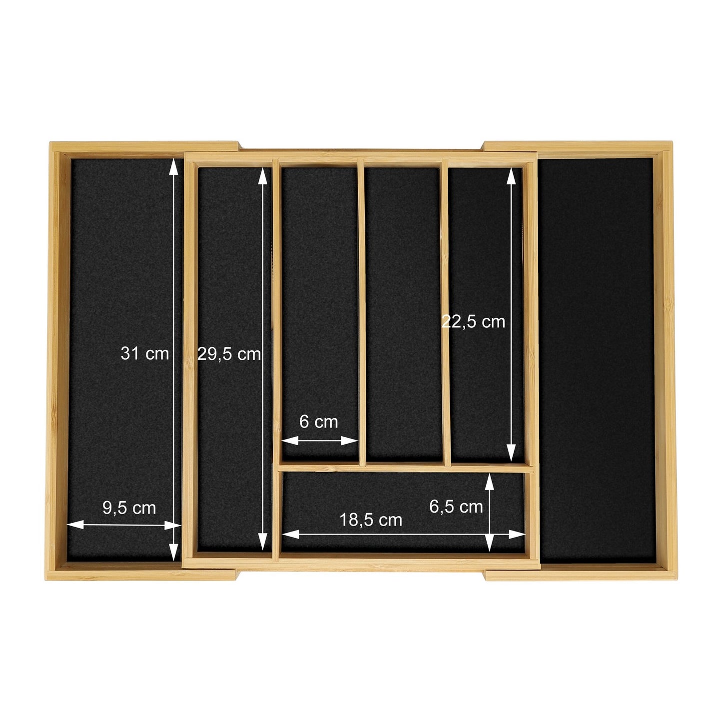 Cutlery Tray, Adjustable Bamboo, Black MDF