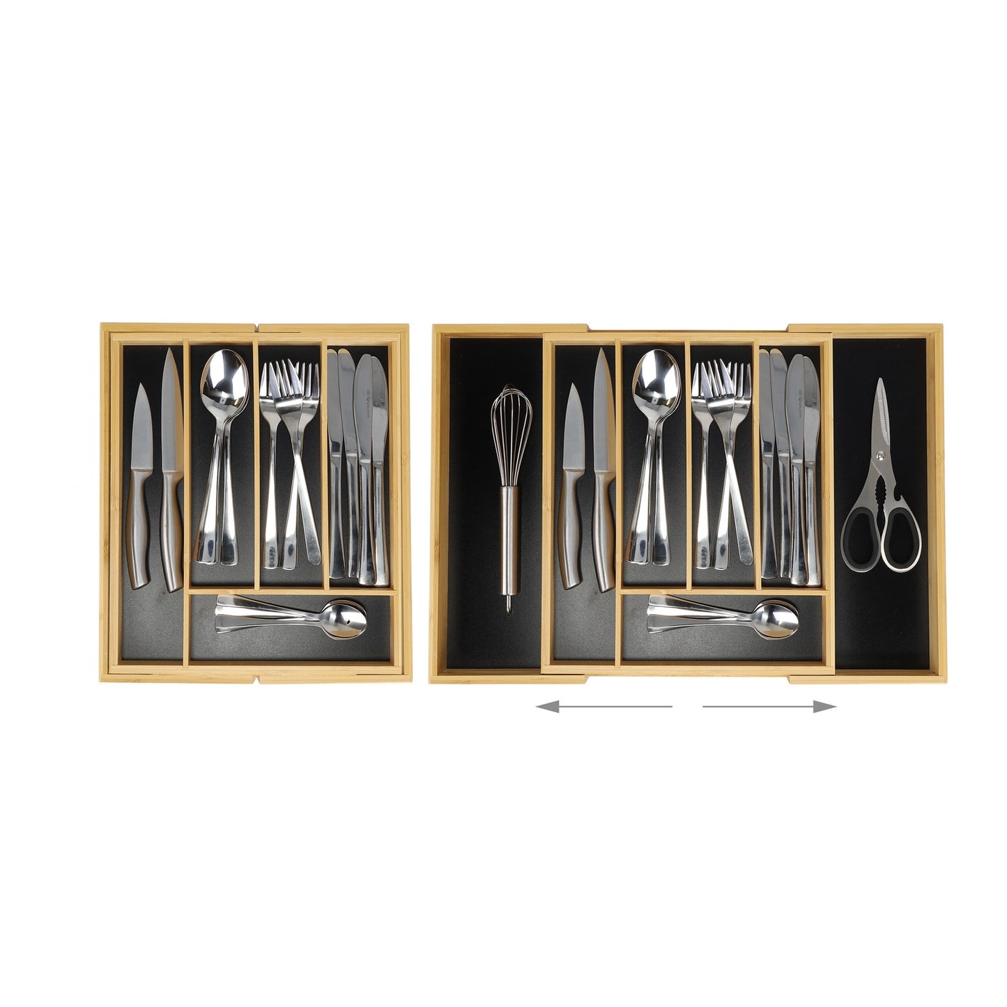 Cutlery Tray, Adjustable Bamboo, Black MDF