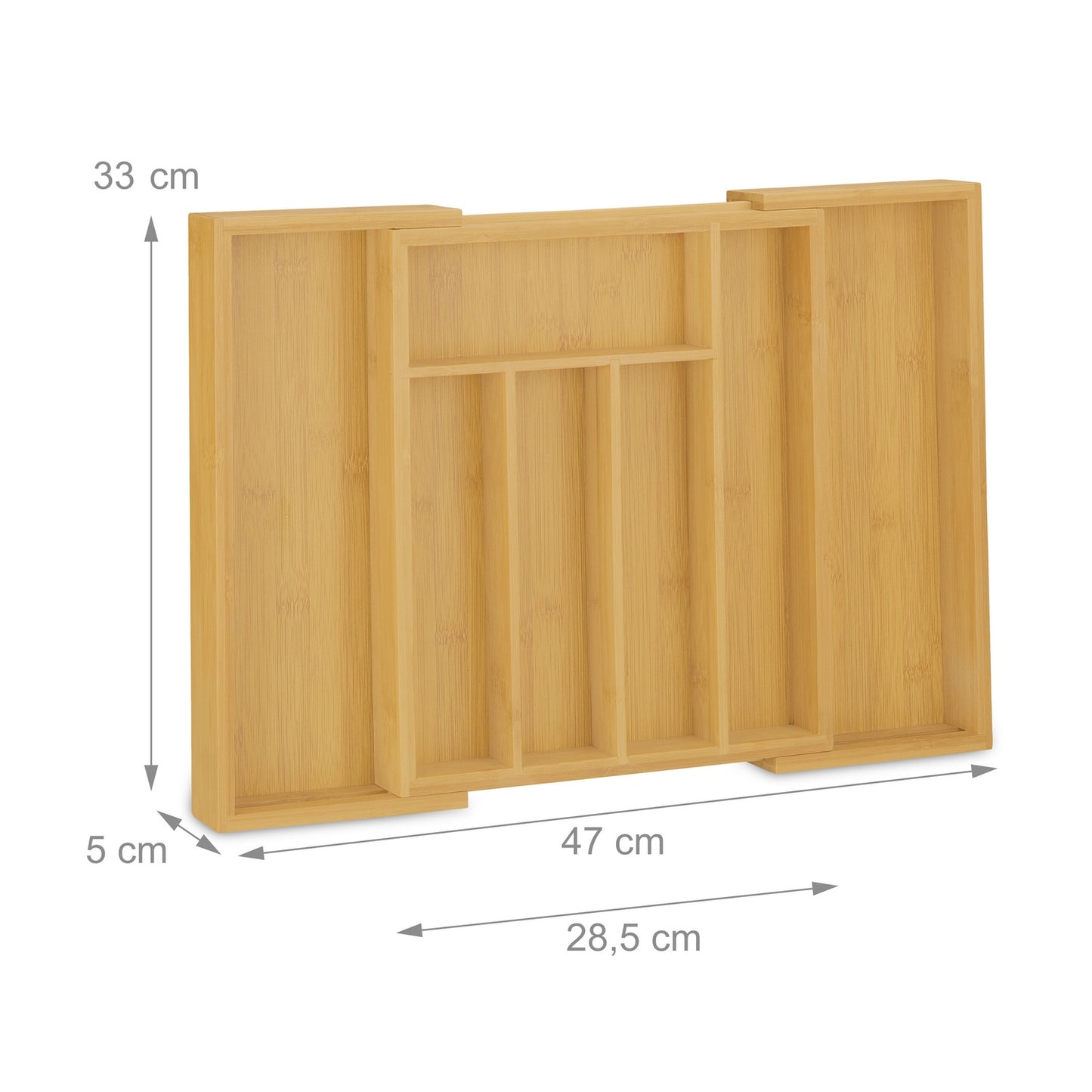 Cutlery Tray for Drawers, Adjustable Bamboo Organizer