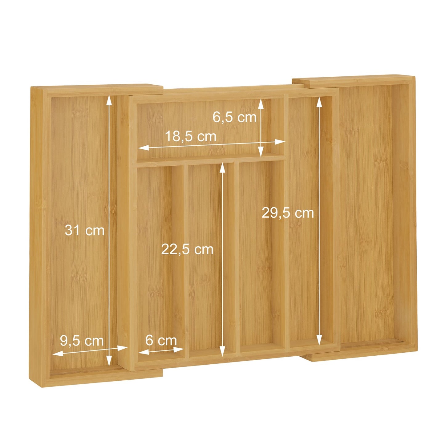 Cutlery Tray for Drawers, Adjustable Bamboo Organizer