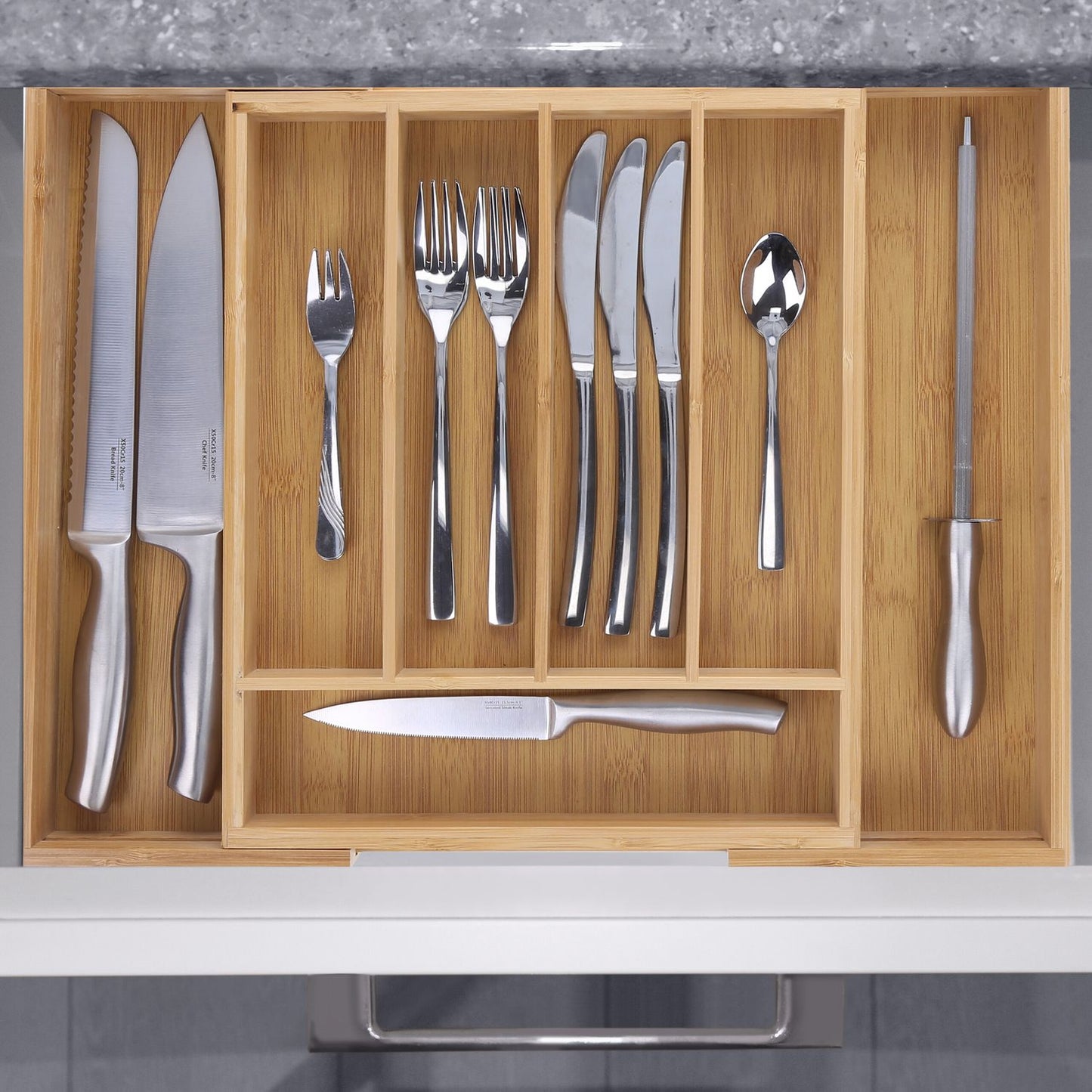 Cutlery box bamboo extendable
