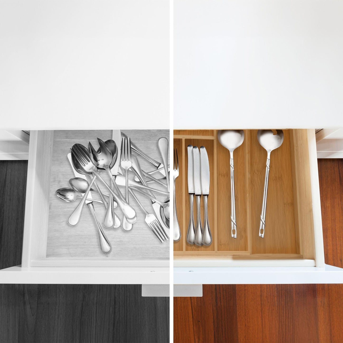 Cutlery box bamboo extendable