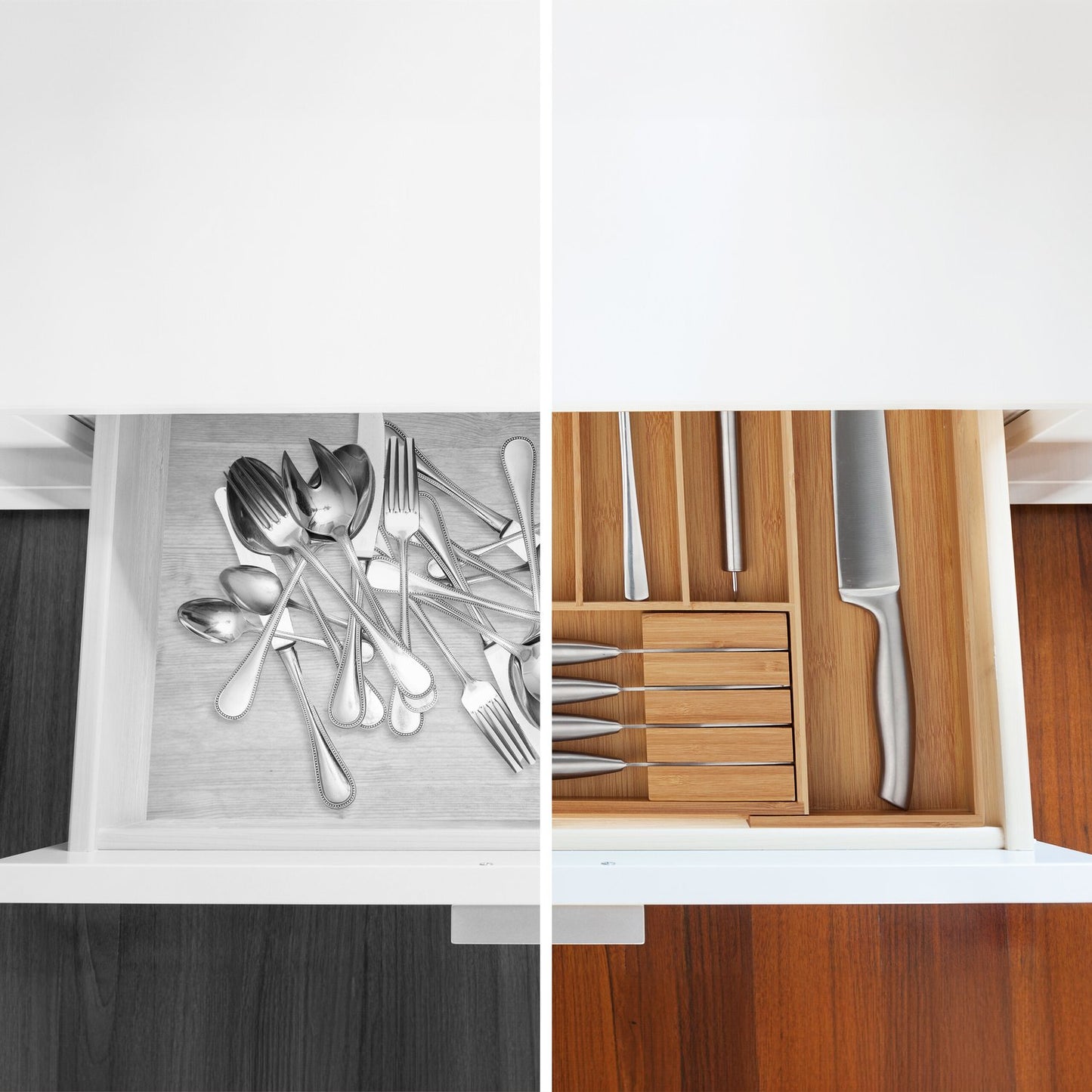 Cutlery box bamboo extendable