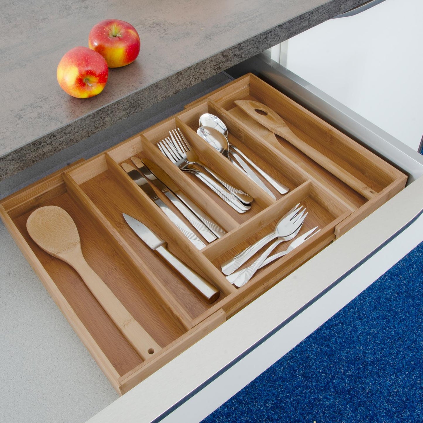 Cutlery box bamboo extendable