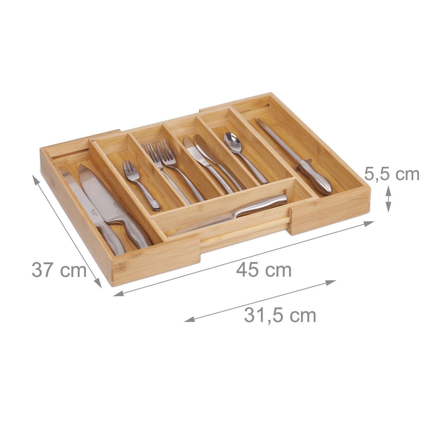 Cutlery box bamboo extendable