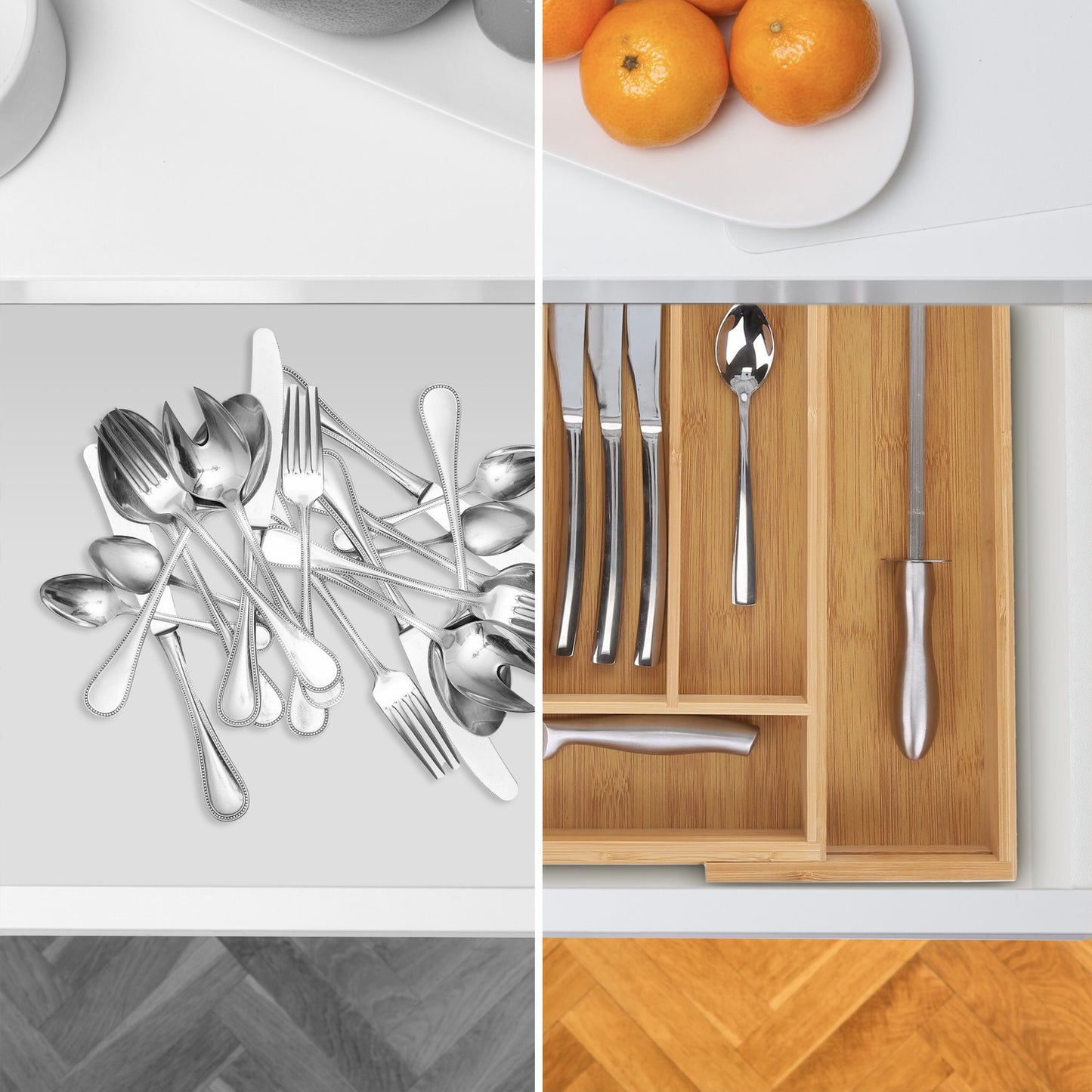 Cutlery box bamboo extendable