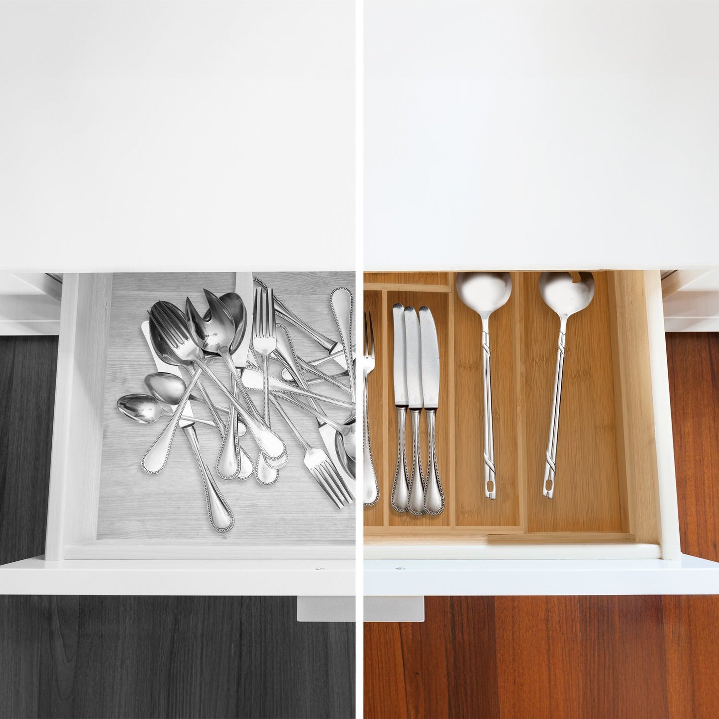Cutlery box bamboo extendable