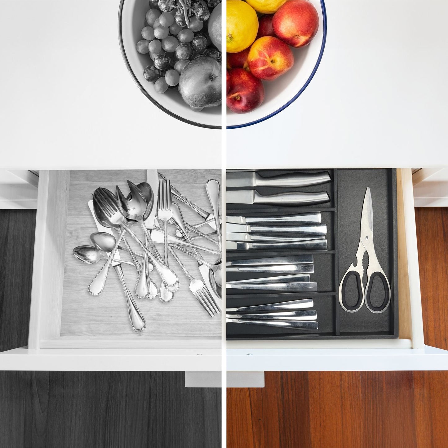 <p>Organize your kitchen effortlessly with this versatile cutlery tray, featuring five spacious compartments for optimal utensil storage. Say goodbye to cluttered drawers and enjoy easy access to your essentials.</p>

<ul>
<li>Organize efficiently with fi