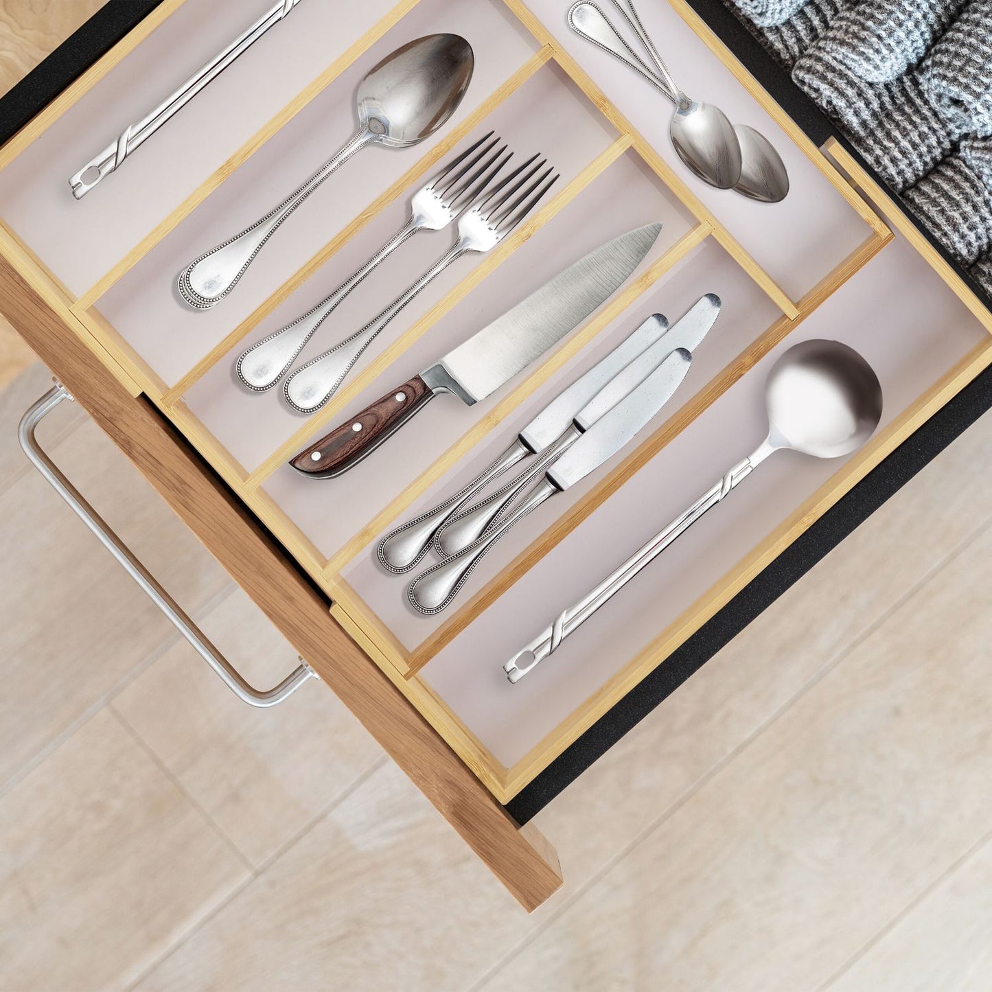 Cutlery tray bamboo 40 cm extendable