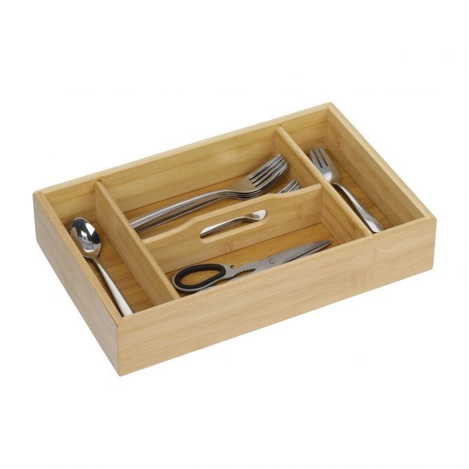 Cutlery tray in bamboo with carrying handle