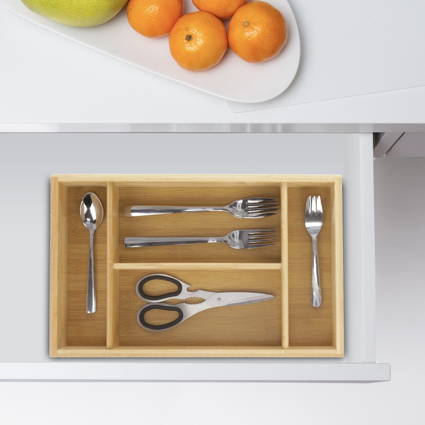 Cutlery tray in bamboo with carrying handle