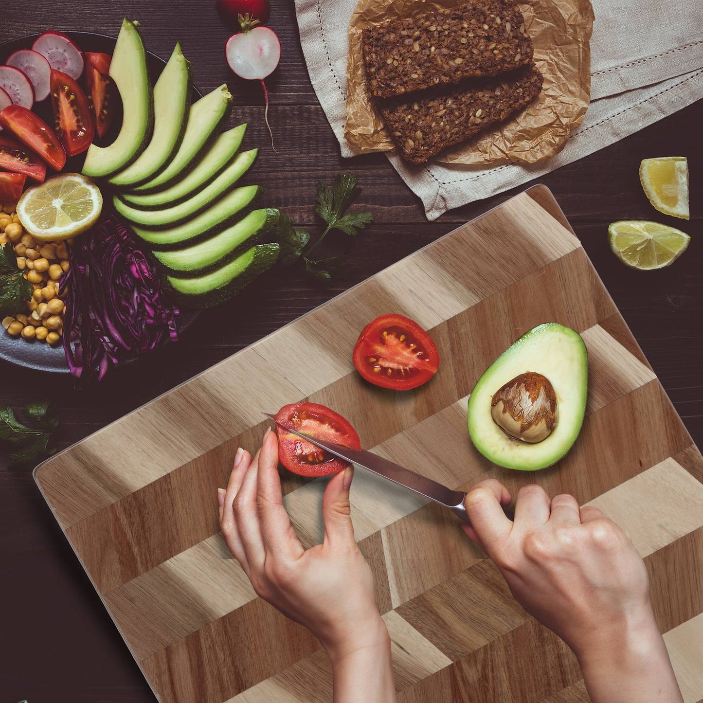 <p>Enhance your dining experience with our large acacia wood serving platter, offering durability and style for all your kitchen needs. Perfect for cutting, serving, and displaying with elegance.</p>

<ul>
<li>Enjoy solid acacia wood construction for long