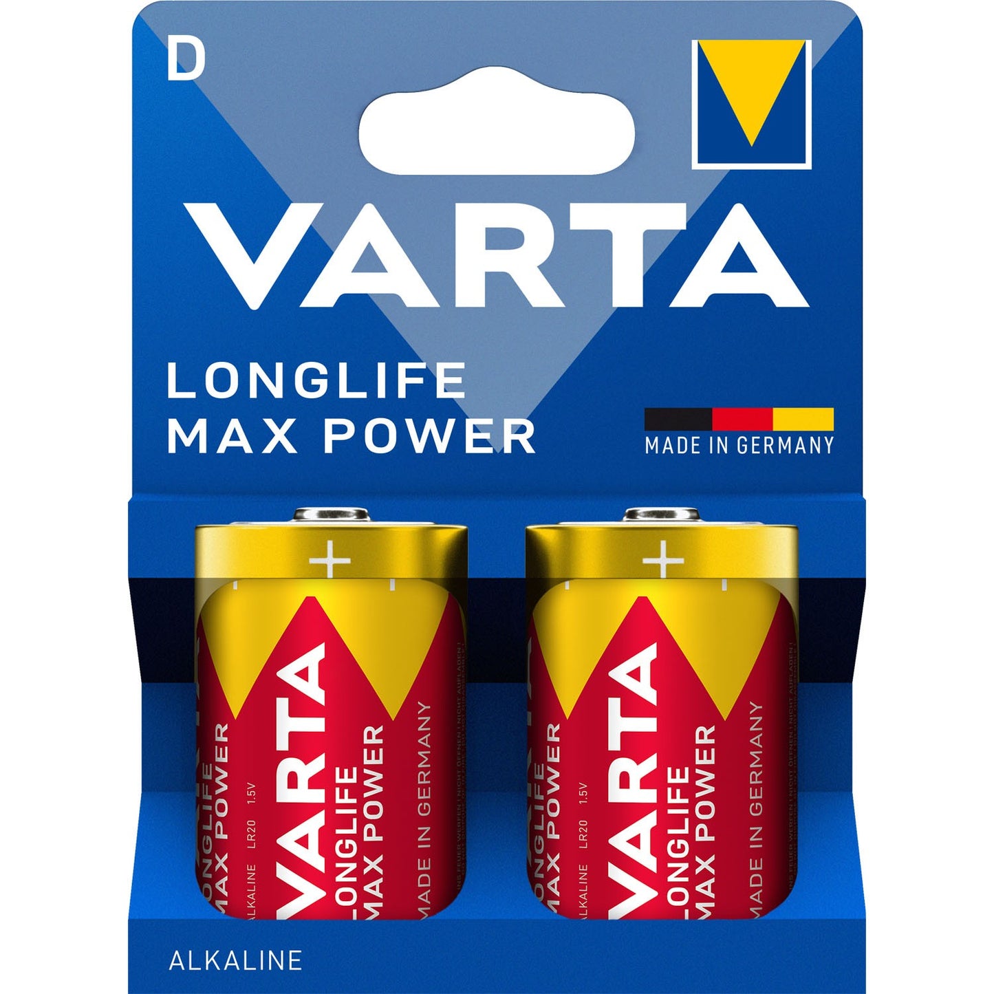 D Batteries, Longlife Max Power, 2-Pack