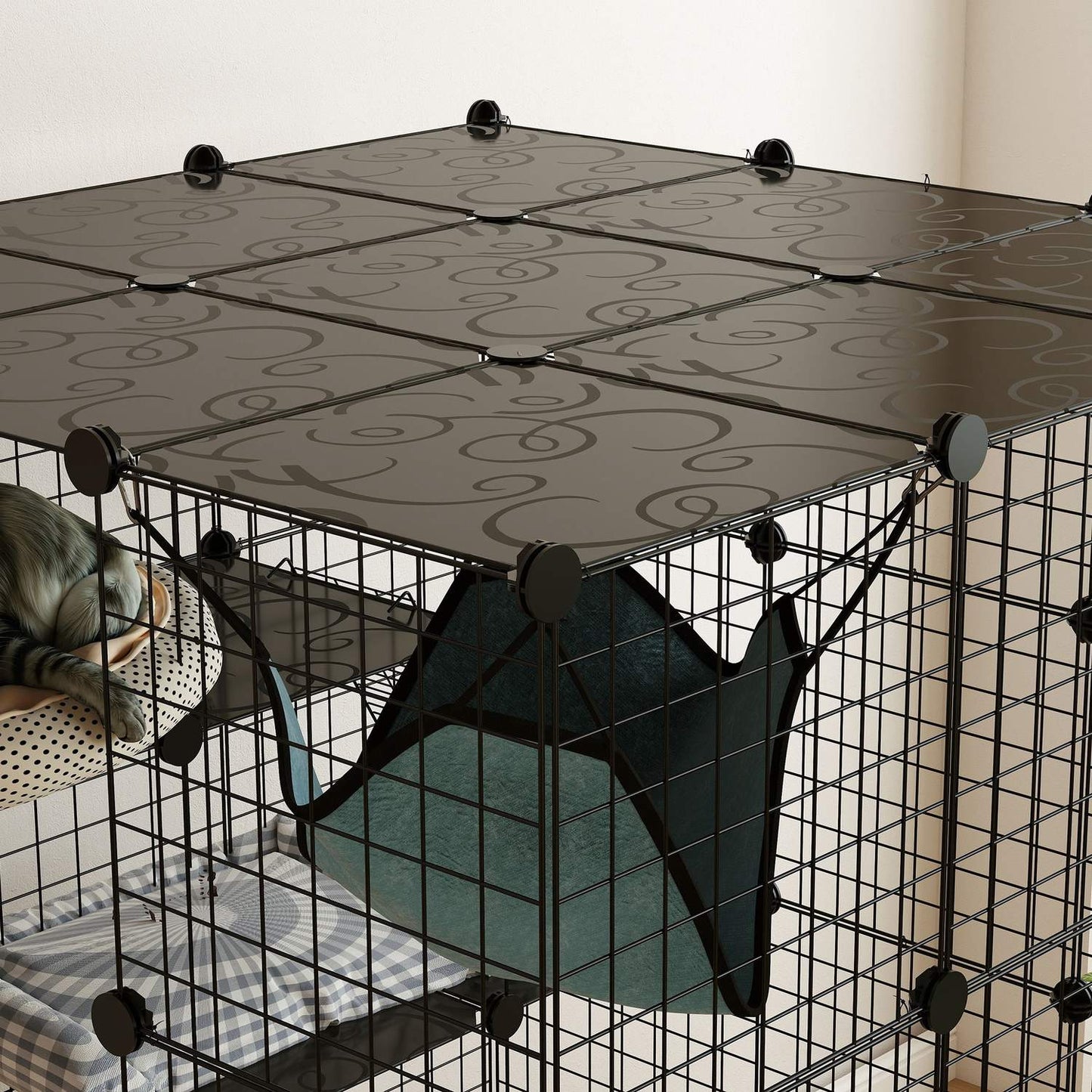 DIY Cat Cage with Activity Center, 4 Levels, 5 Doors