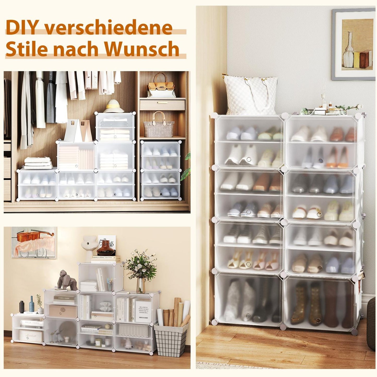 DIY Shoe Rack with 12 Compartments for 48 Pairs, White