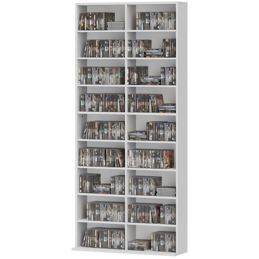 CD/DVD/Blu-ray Storage Rack, 14 Adjustable Shelves, White