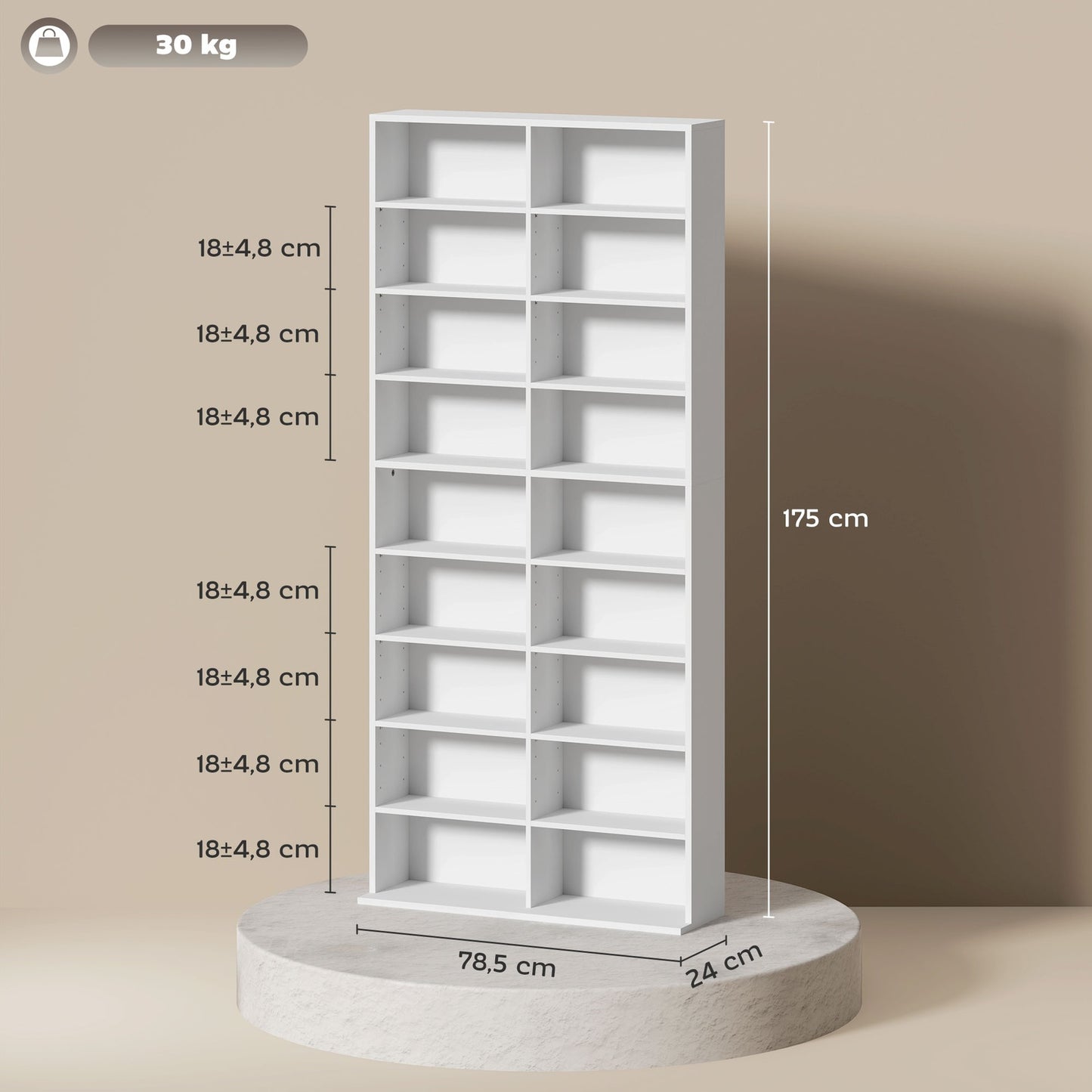 CD/DVD/Blu-ray Storage Rack, 14 Adjustable Shelves, White
