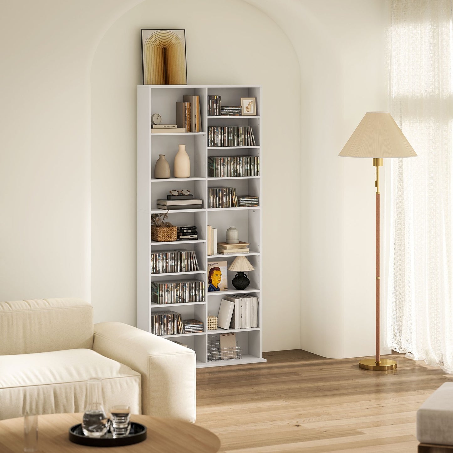 CD/DVD/Blu-ray Storage Rack, 14 Adjustable Shelves, White