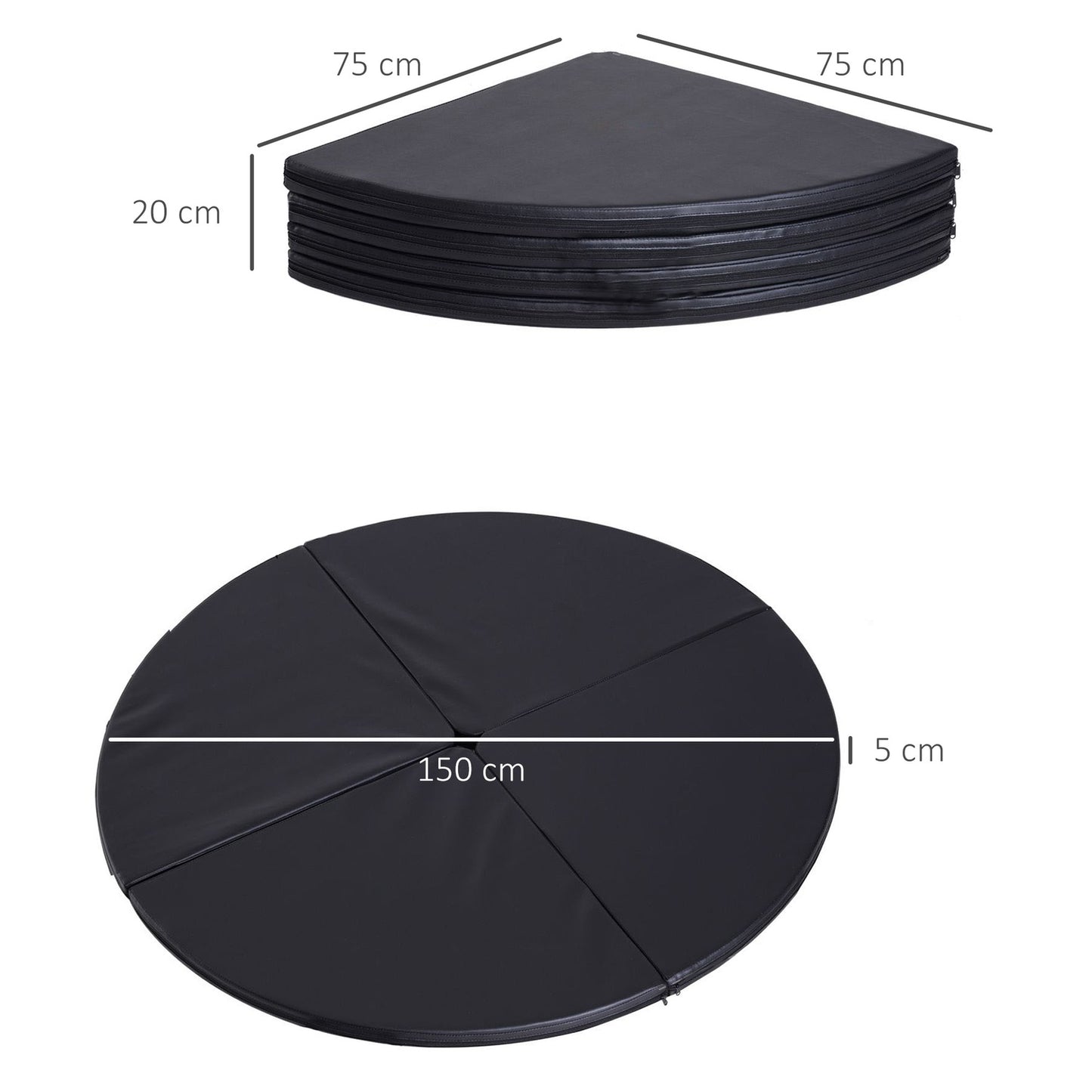 Black shock-absorbing dance pole mat, Ø 150cm, foldable