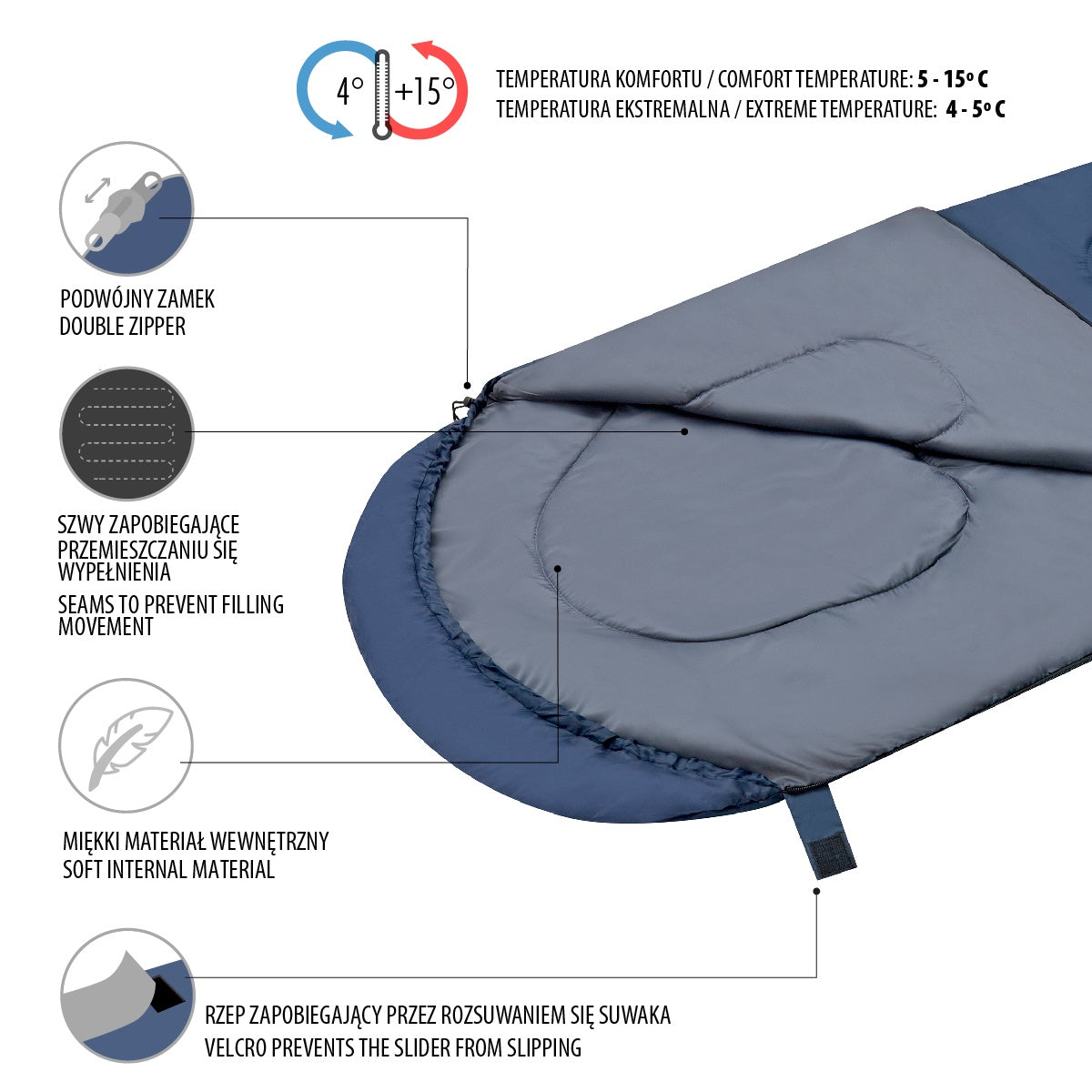 Dark Blue-Gray Sleeping Bag, Size L, Lightweight