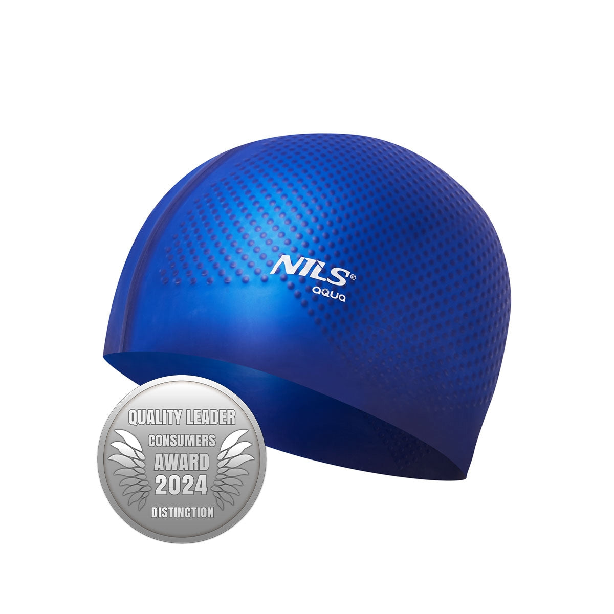 Dark Blue Silicone Swimming Cap – Solid Color, Dots