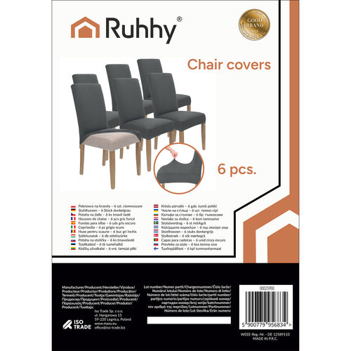 Dark Gray Chair Covers, Set of 6, Stretch Fabric