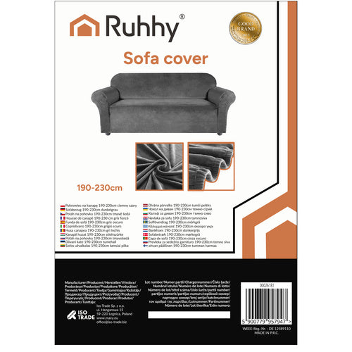 Dark Gray Sofa Cover, Stretch Fit 190-230cm