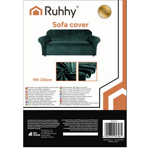 Dark Green Sofa Cover, Stretch Fit 190-230cm