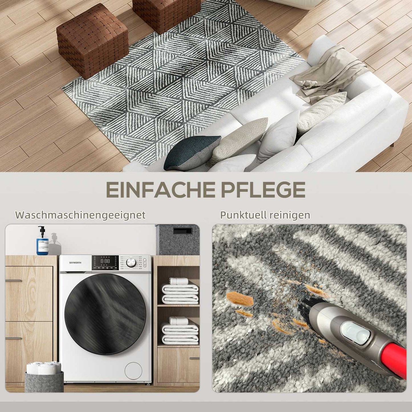 Dark Grey Washable Living Room Rug, 150 x 80 cm