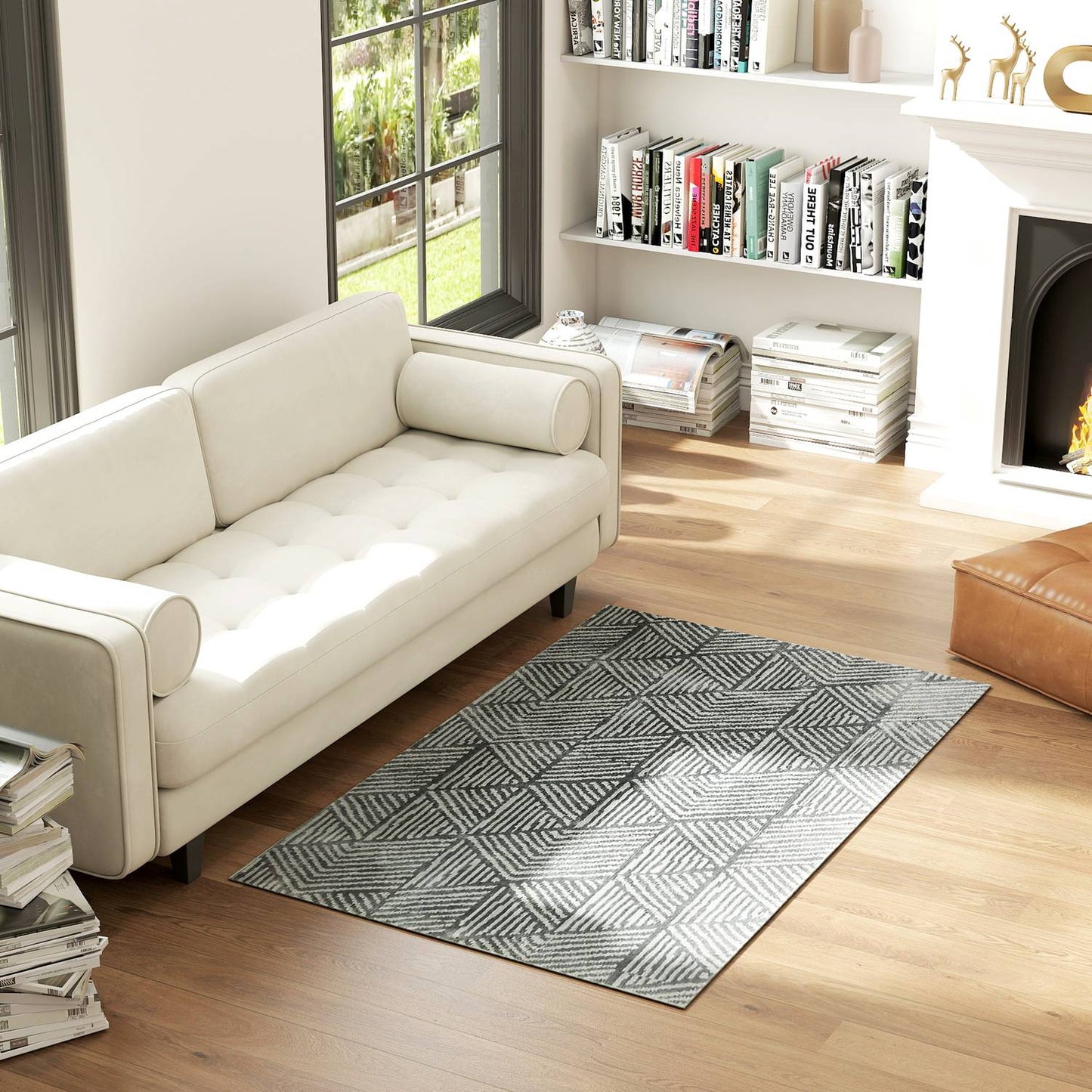 Dark Grey Washable Living Room Rug, 150 x 80 cm