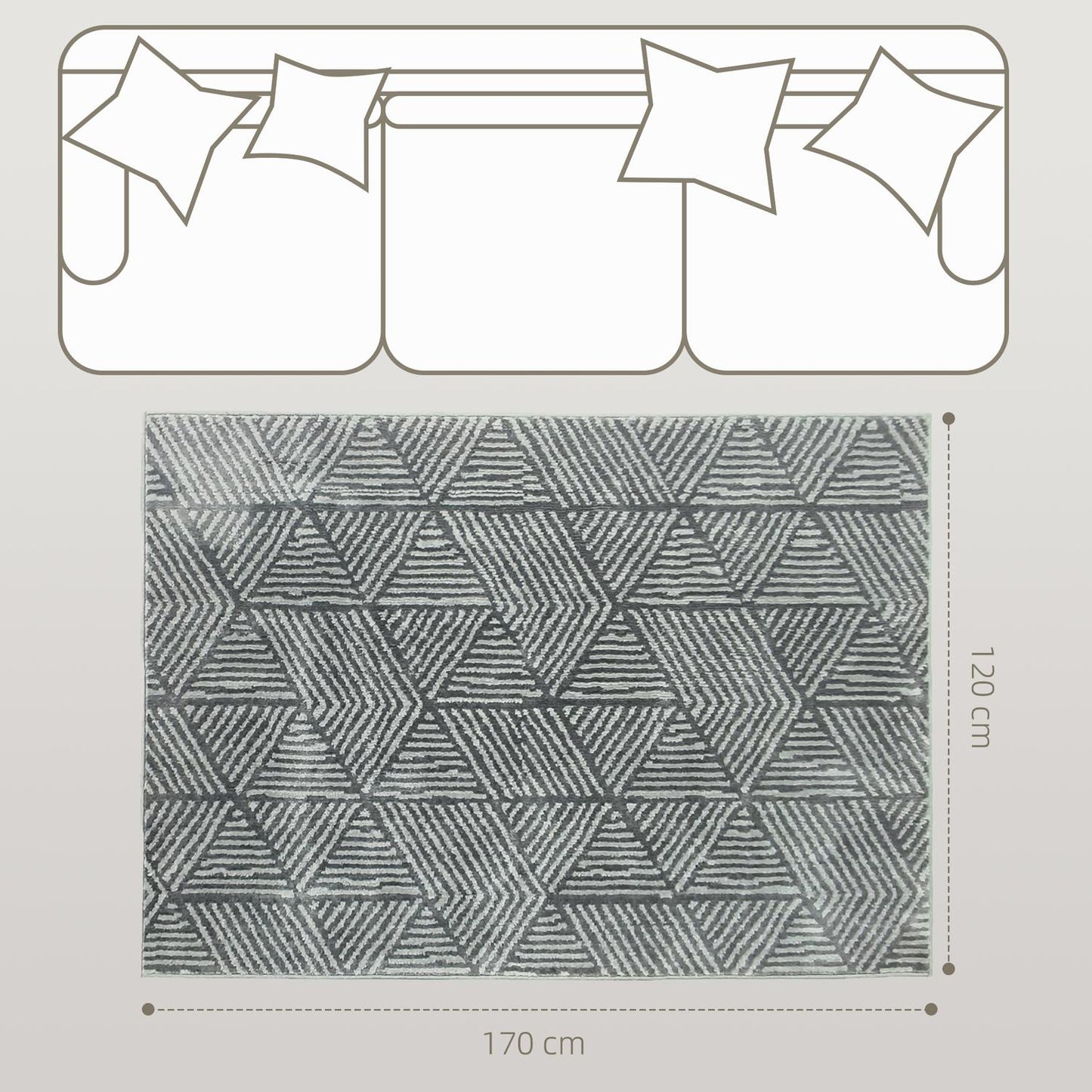 Dark Grey Washable Living Room Rug, 150 x 80 cm