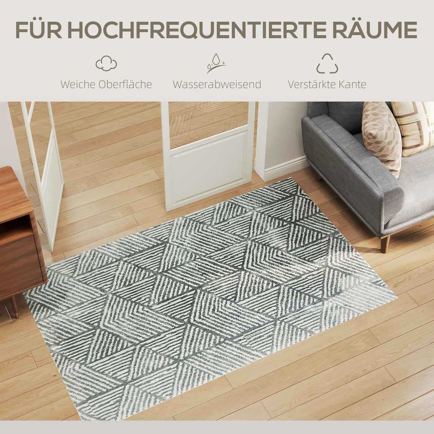 Dark Grey Washable Living Room Rug, 150 x 80 cm