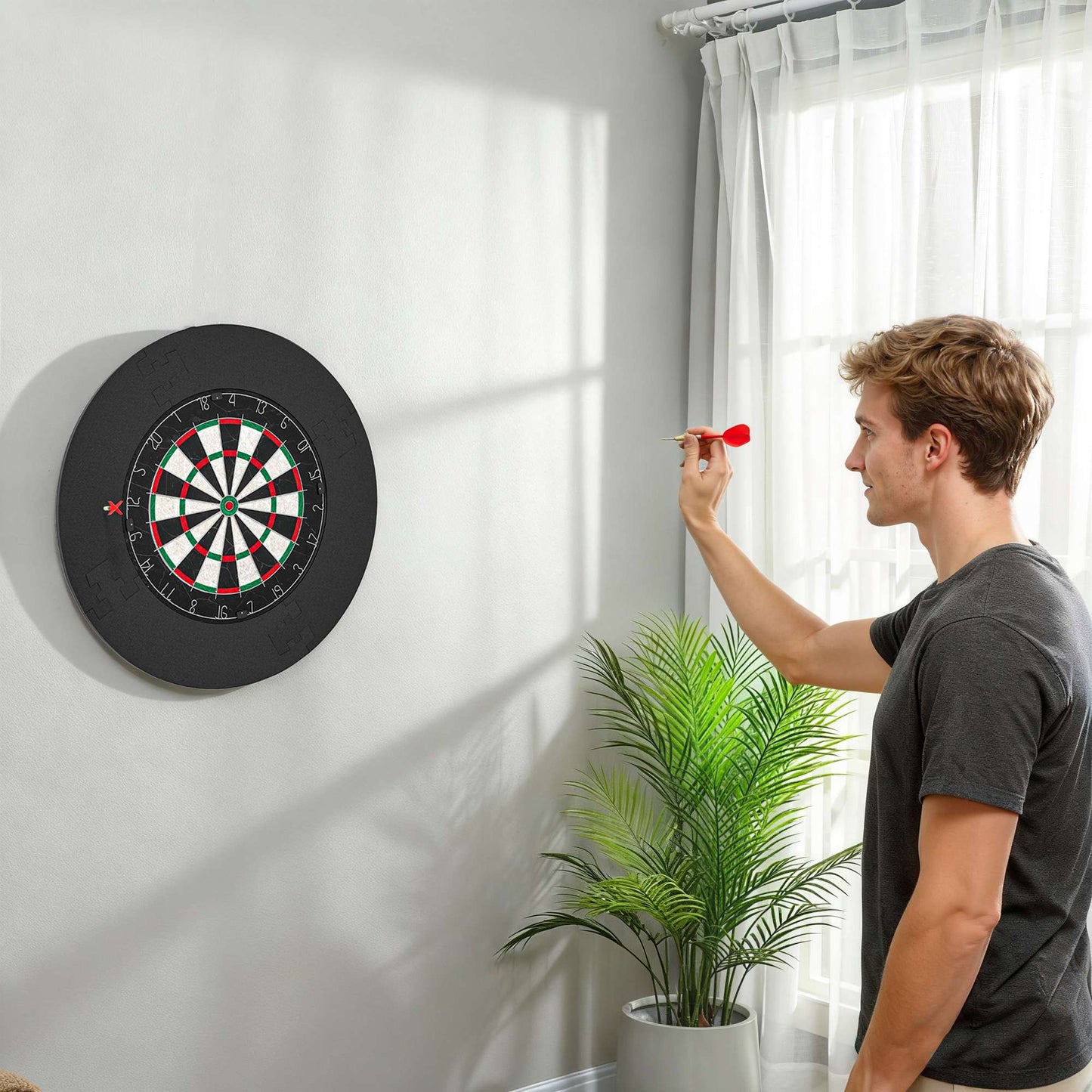Dartboard Set with Sisal Board, Safety Ring, 6 Steel Darts