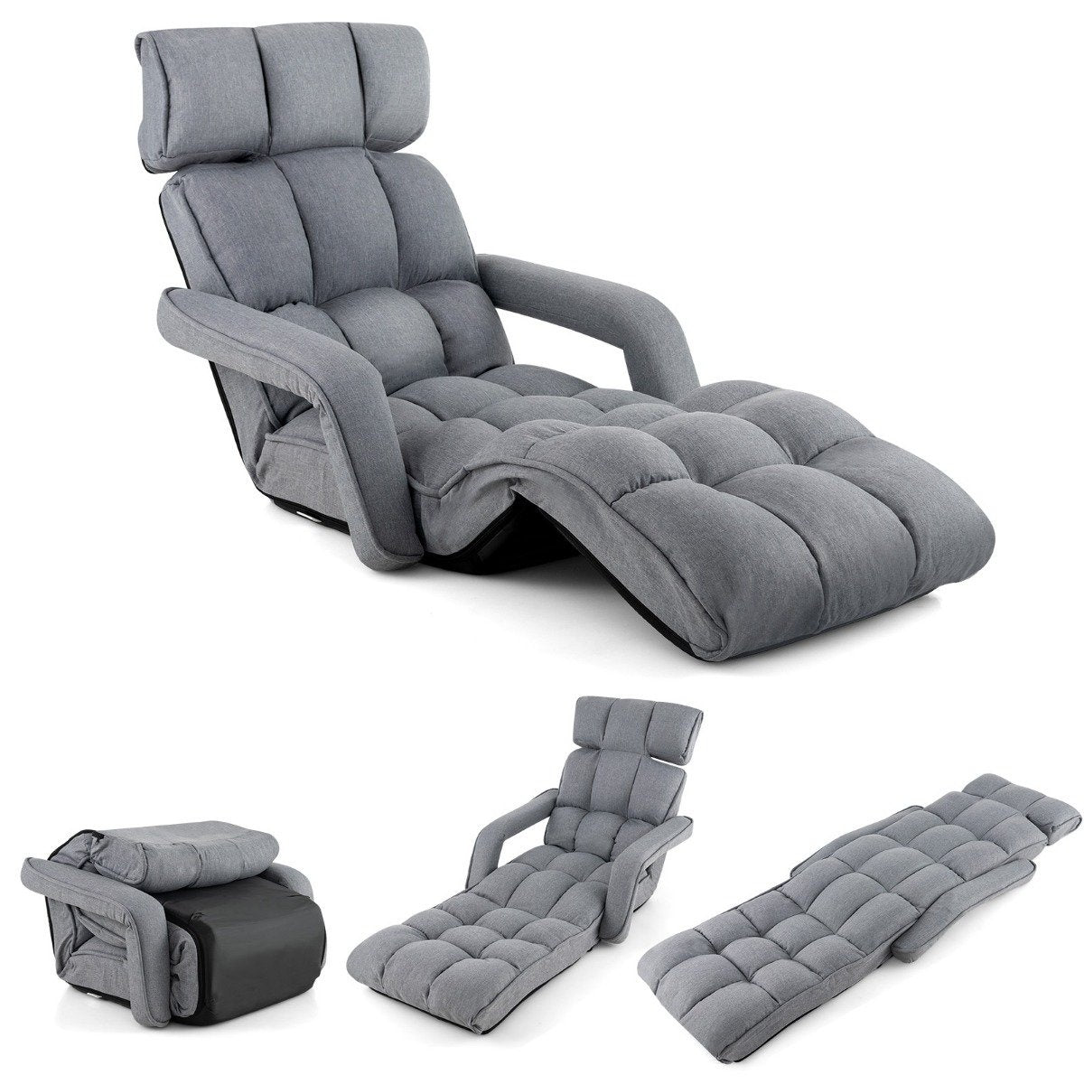 Deck Chair Folding Sofa Bed with 6 Adjustable Positions 72 x 61 x 46.5 cm Gray