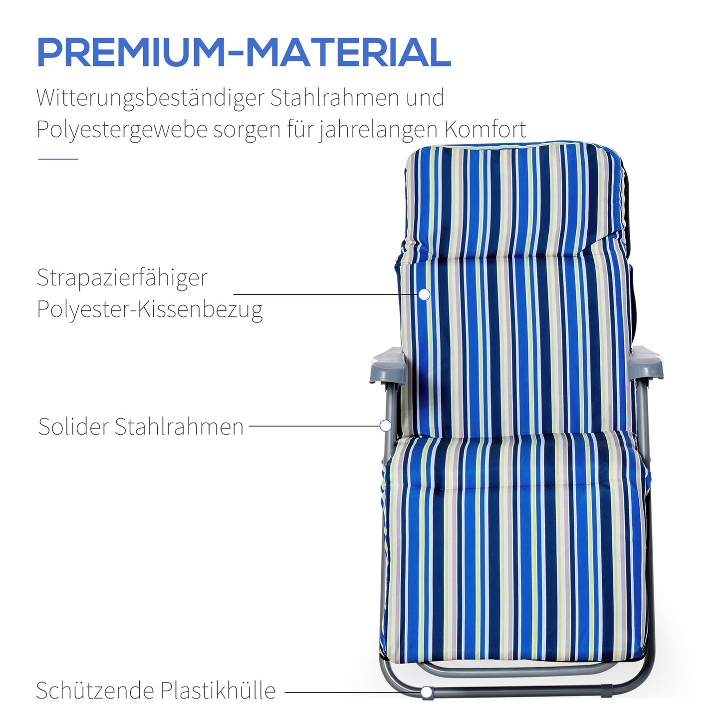 Set of 2 blue sun loungers, foldable and adjustable