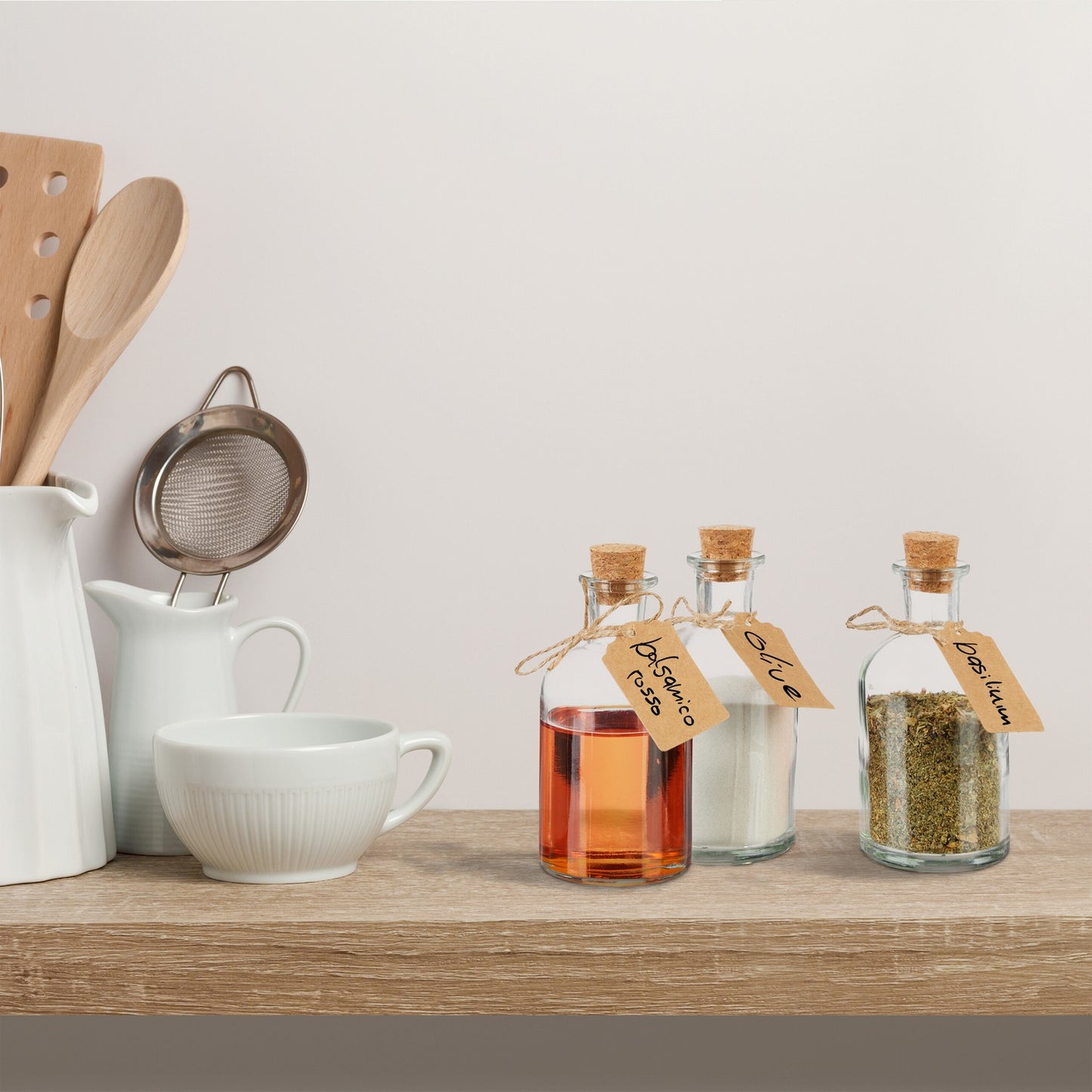 Decorative Glass Bottle Set with Cork Lids, 6-Pack