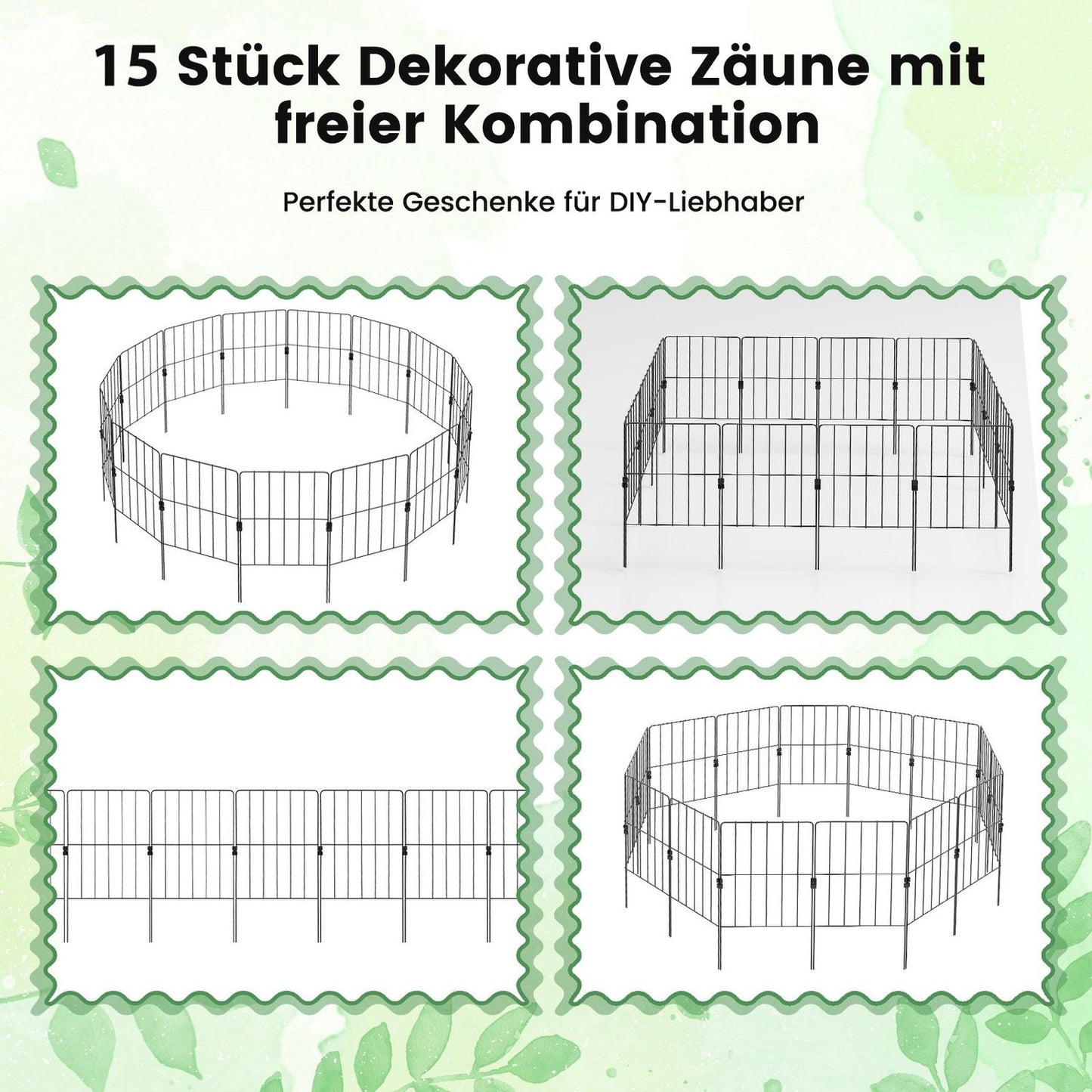 Decorative Metal Garden Fence, 25 Pieces, Black, Rustproof