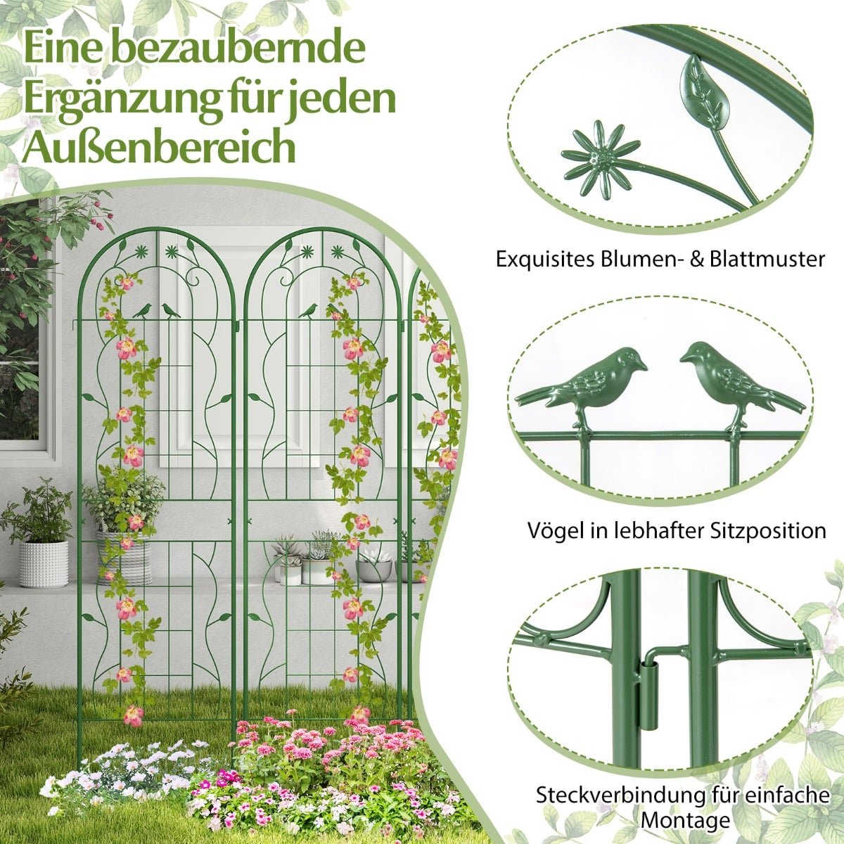 Decorative Metal Garden Trellis Set, 180x50 cm, Green